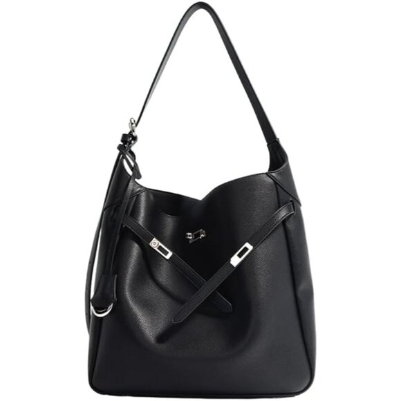 Genuine Leather Women’s Slouchy Hobo Tote Bag Black 11.4x4x12in